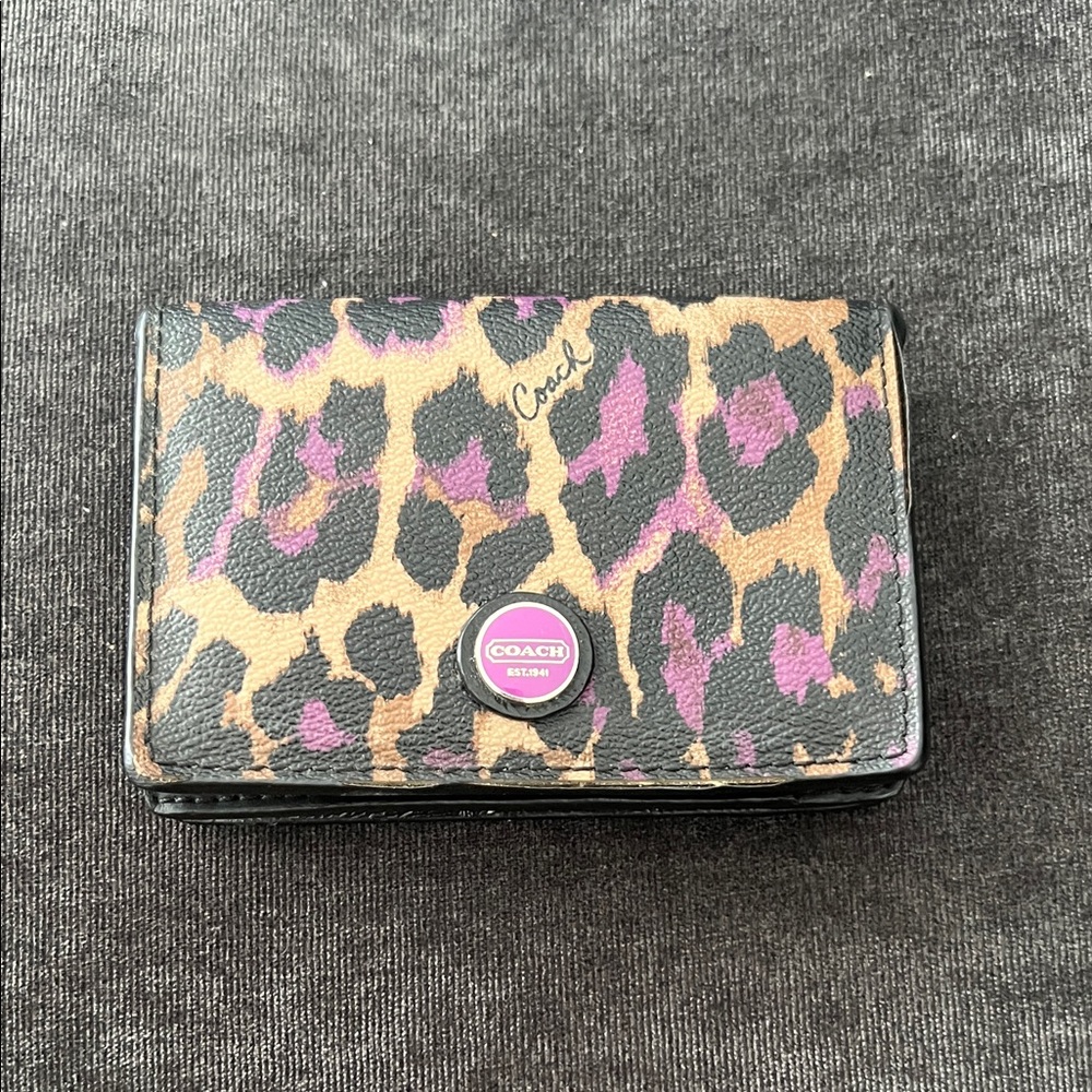 Coach Black and Purple Leopard Print Wallet